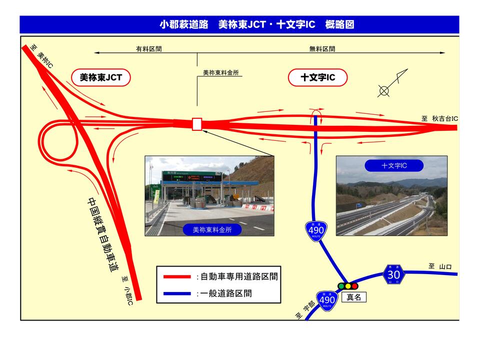 美祢東JCT及び十文字IC概略図の画像