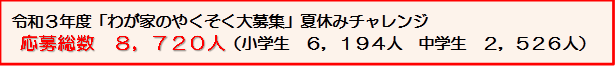 令和3年度「わが家のやくそく大募集」夏休みチャレンジの応募総数