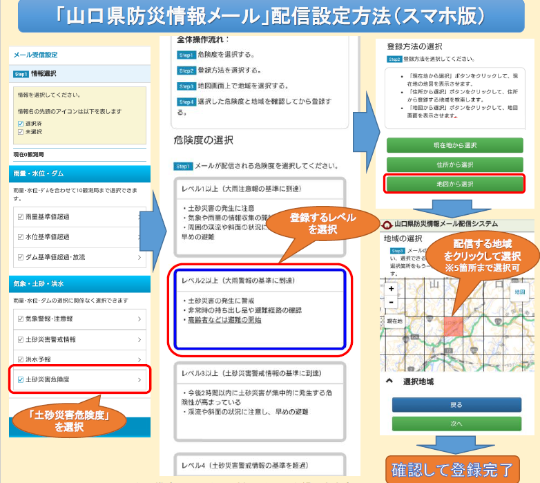 山口県防災上法メール配信設定方法（スマホ版）