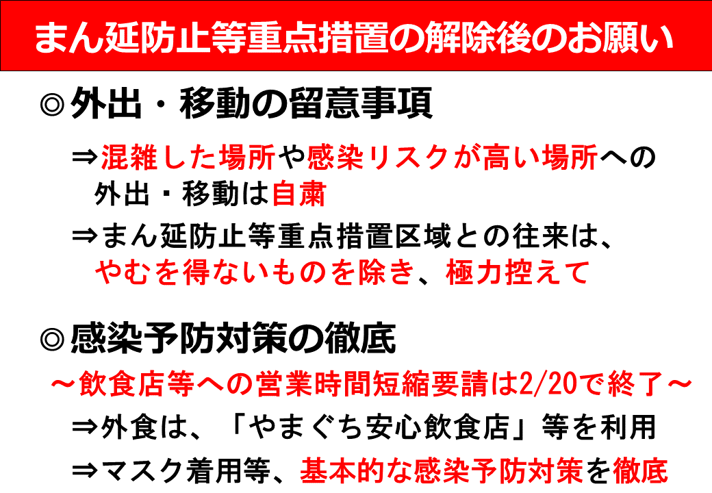 まん延防止等重点措置の解除後のお願い