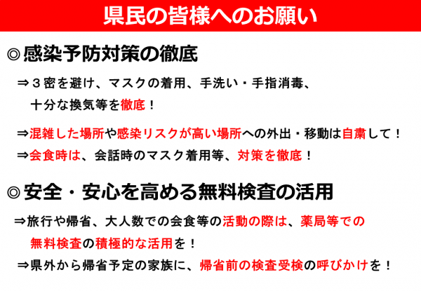 県民の皆様へのお願い