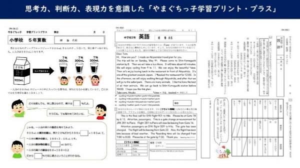 思考力、判断力、表現力等を意識して作成された「やまぐちっ子学習プリントプラス」の例です