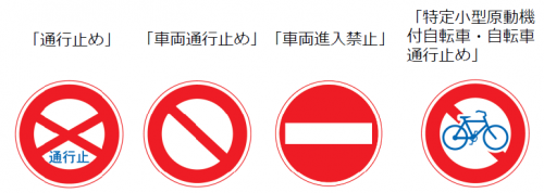 通行止め　車両通行止め　車両進入禁止　特定小型原動機付自転車・自転車通行止め　標識