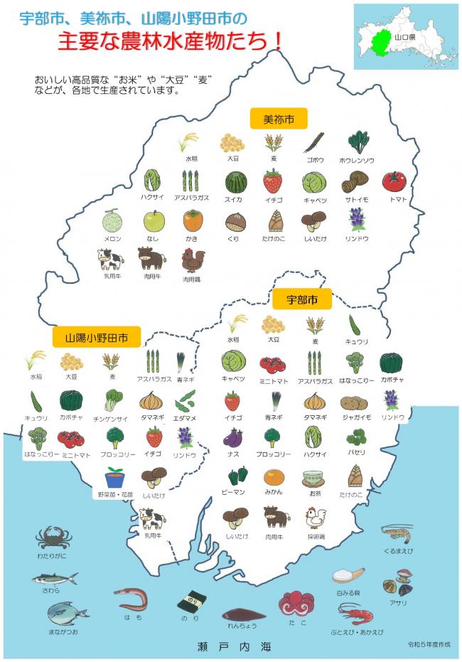 美祢地域の主要な農林水産物たち