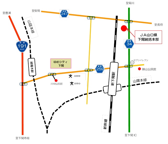 JA山口県下関統括本部　位置図