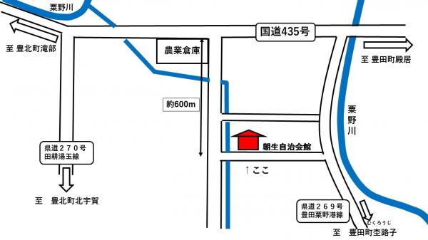 位置図　朝生自治会館