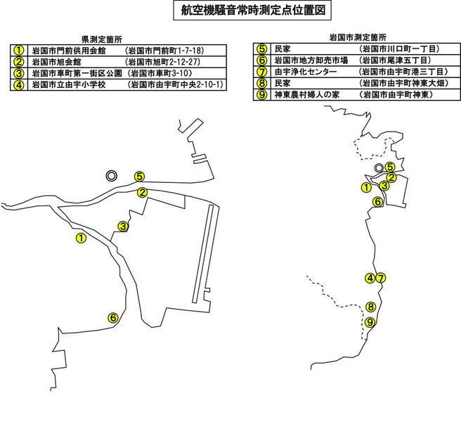 県・市による航空機常時測定点位置図