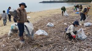 クロツラヘラサギ保全のための海岸清掃