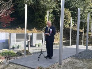 画聖雪舟メモリアルにて挨拶を述べる柳居議長