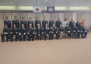 山口県消防表彰式で祝辞を述べる柳居議長