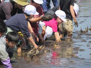 子供たちの植え付け作業