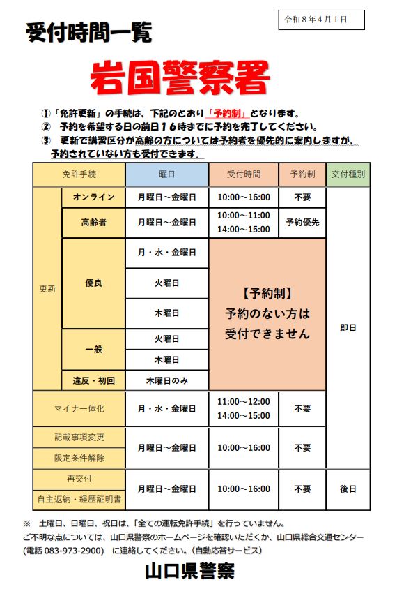 岩国警察署受付時間