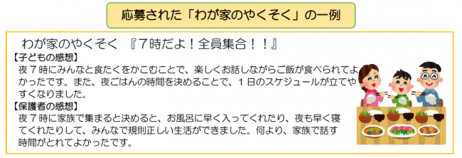 応募された「わが家のやくそく」の一例