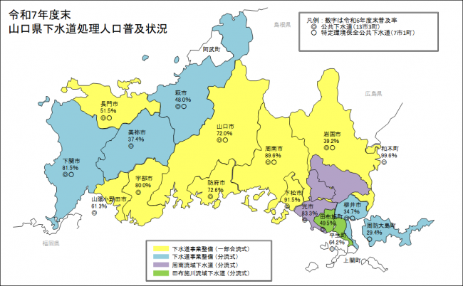 山口県下水道処理人口普及状況図