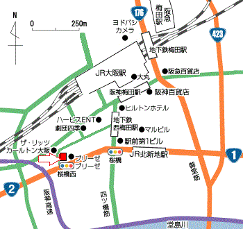 山口県大阪事務所の位置図