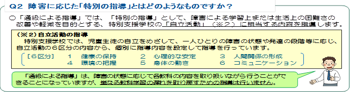 Q2障害に応じた「特別の指導」とはどのようなものですか？