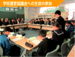 生徒が参加する学校運営協議会のようすです。