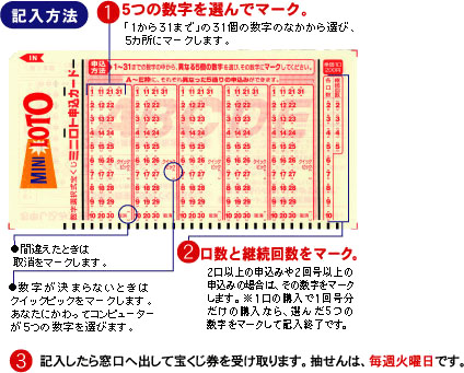 5つの数字を選んでマーク。口数と継続回数をマーク。の画像1