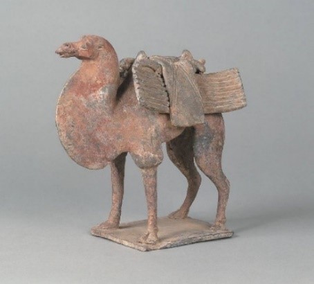 (2)《灰陶加彩駱駝》中国・北魏時代（6世紀）当館蔵の写真