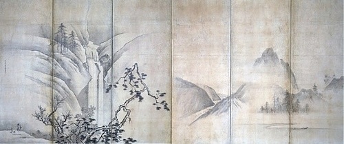 雲谷等璠「山水図屛風」(左隻) 江戸時代17-18世紀 山口県立美術館蔵の画像