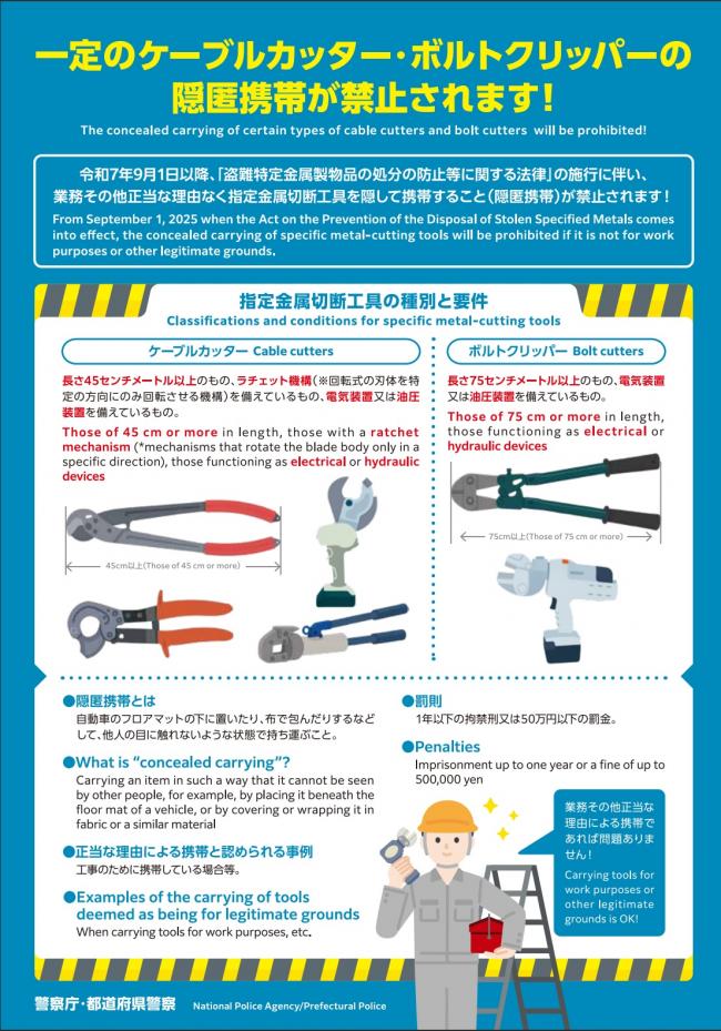 指定金属切断工具の隠匿携帯禁止